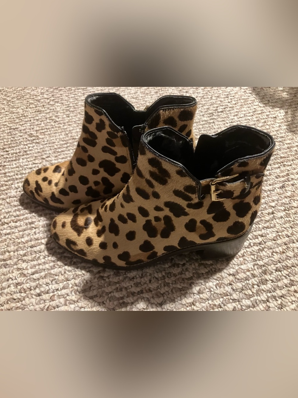 Cole Haan Harrington Grand Buckle Booties Leopard Calf Hair - Size 6B